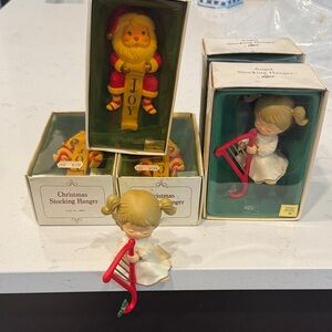 Russ  Vintage Santa Clause & Angel Christmas Stocking Hanger set of 5